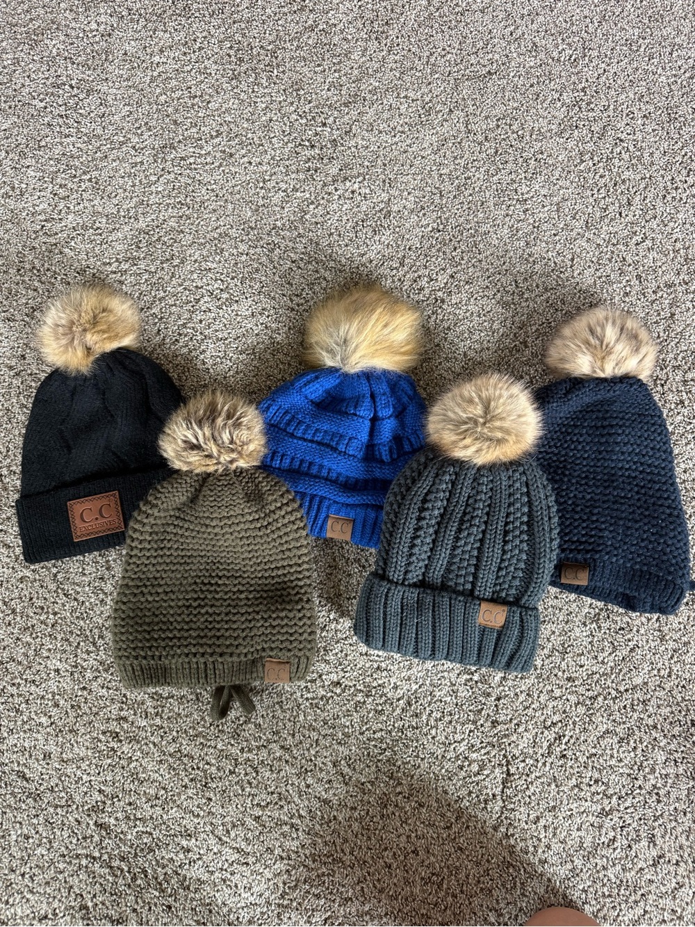 C.C Women’s Pom-Pom Beanie Set - Black, Olive, Royal Blue, Gray, Navy